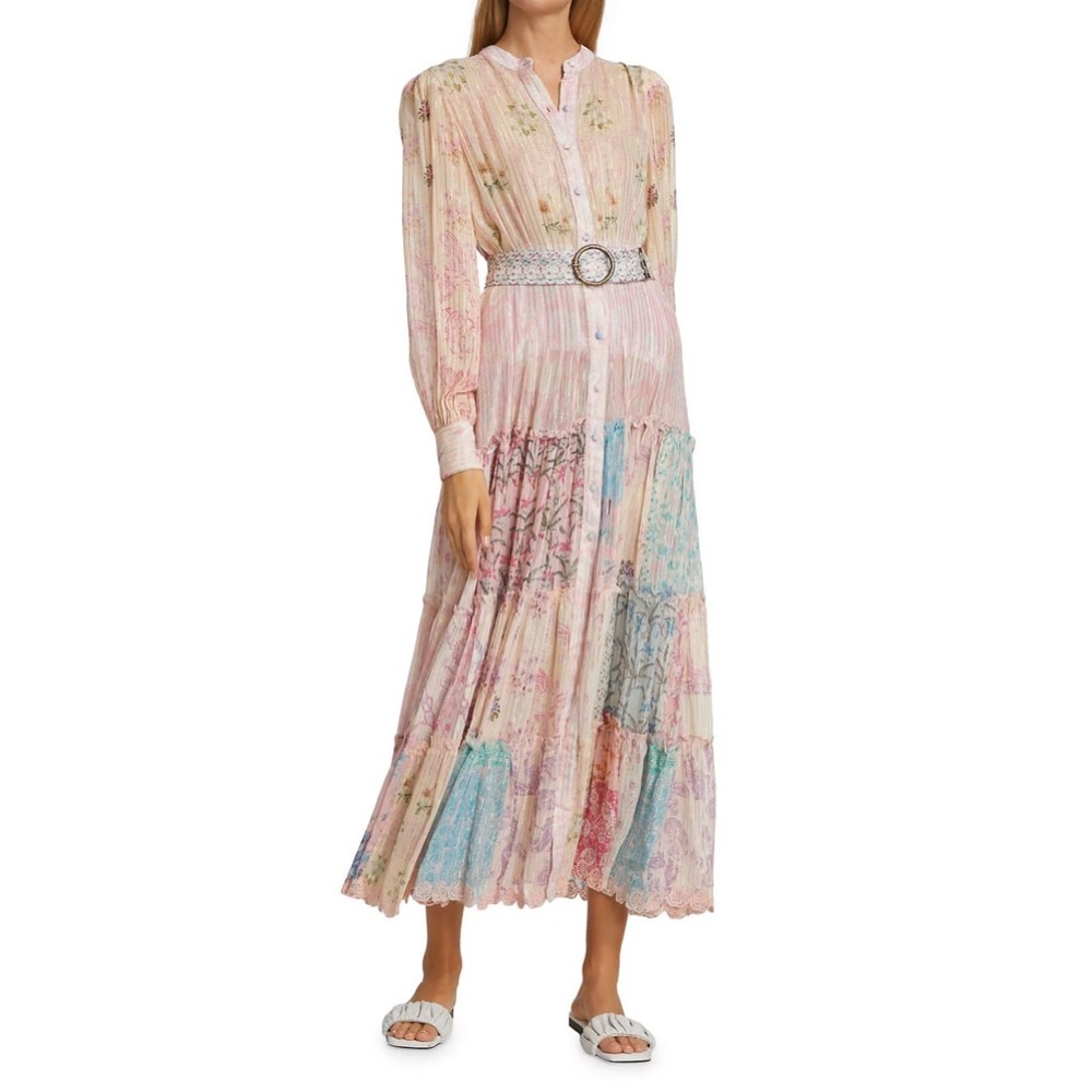 HEMANT & NANDITA Floral & Metallic Tiered Maxi Dress